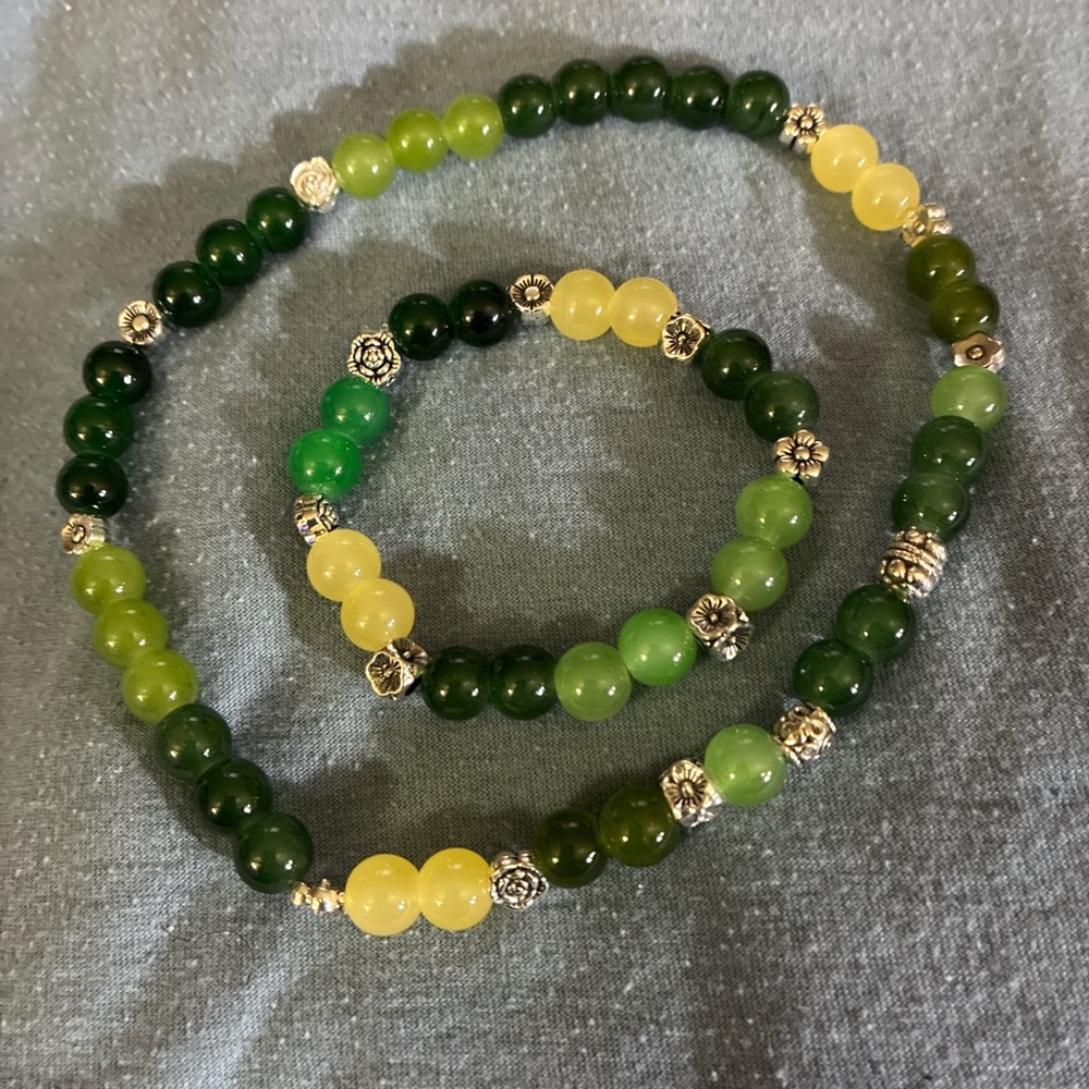 Elegant Green and Yellow Beaded Bracelet Set